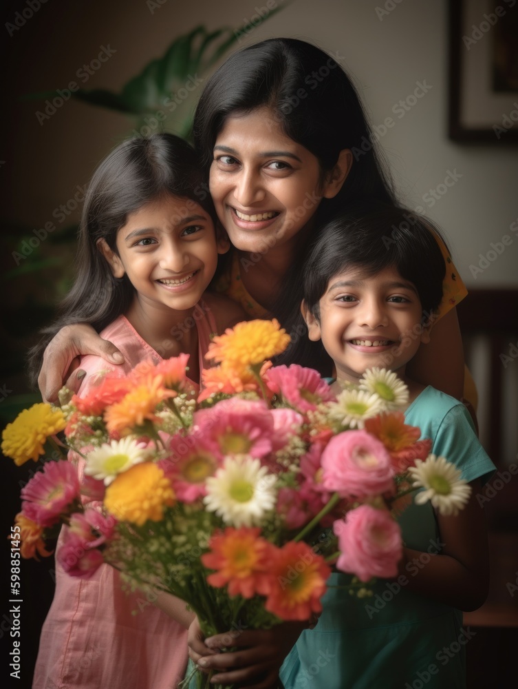 Happy mother's day. A heartwarming depiction of a mother and her children on Mother's Day. Generative AI Happy mother's day. A heartwarming depiction of a mother and her children on Mother's Day. Generative AI