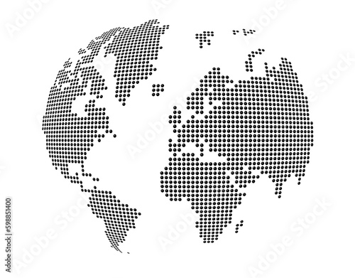 Globe, world map made of black dots. Isolated on transparent background