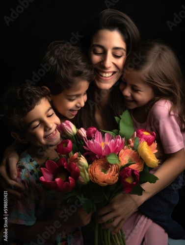 Happy mother's day. A heartwarming depiction of a mother and her children on Mother's Day. Generative AI