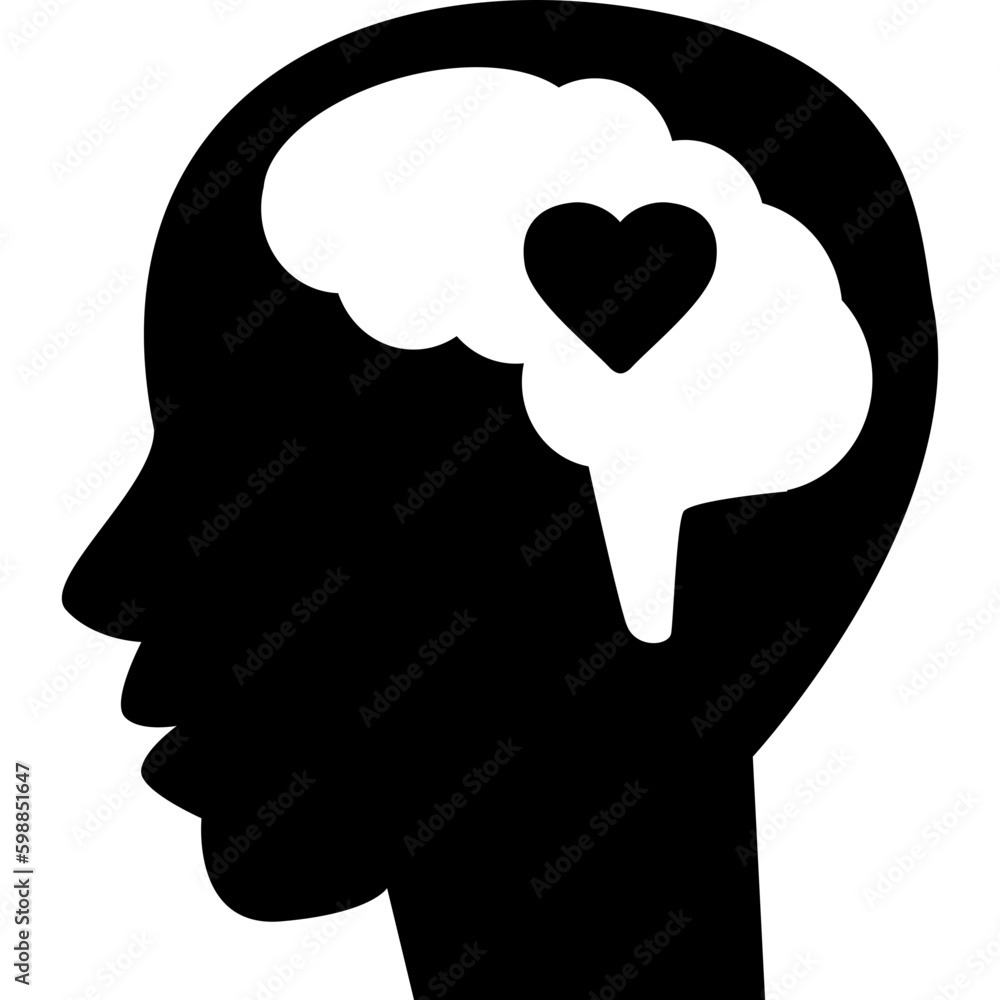 Bald Man Head With Brain And Heart Icon