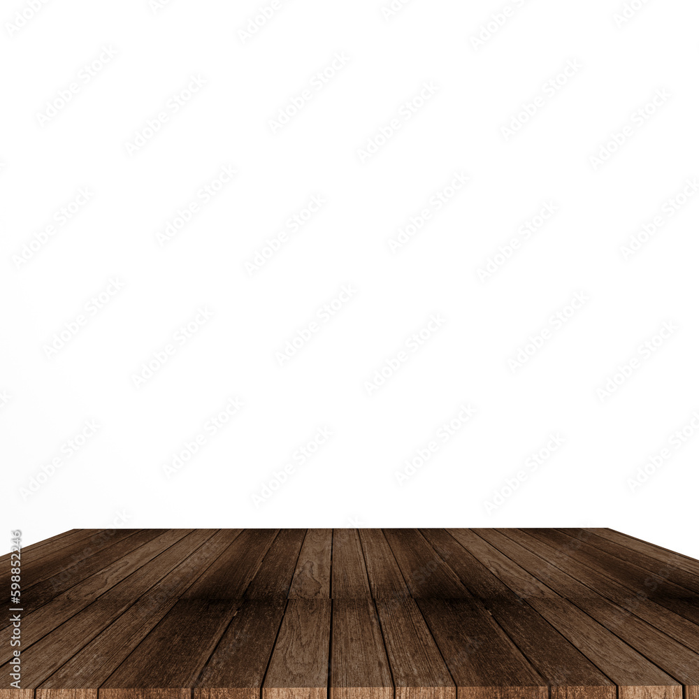 Fototapeta premium Old Wood table top, shelf or counter surface isolated on transparent background. Empty desk, a brown wood planks, pier or deck