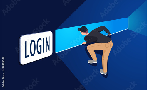 Cybercrime. The attacker hacks personal data and penetrates the system. Hacker attack. Digital security concept. Vector template