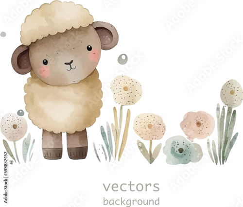 sheep nature watercolor neutral colors for kids simple drawing childish cute 