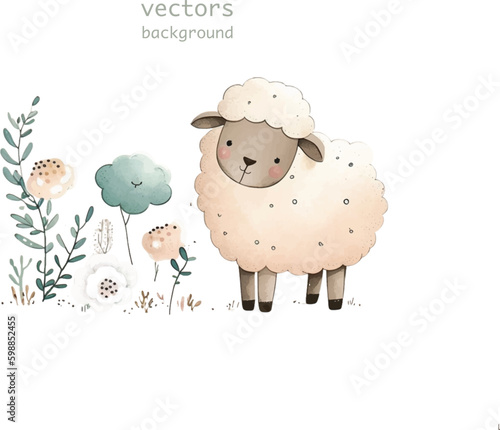 sheep nature watercolor neutral colors for kids simple drawing childish cute 