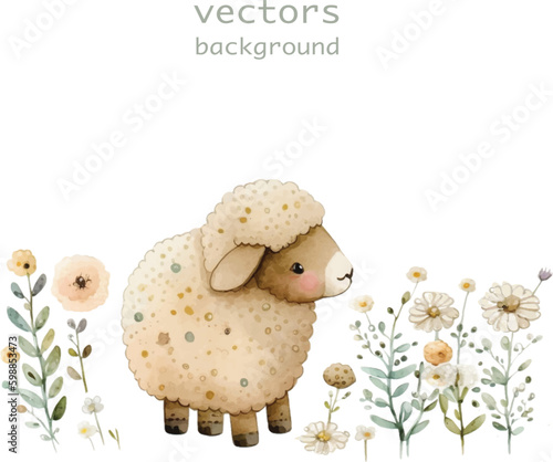 sheep nature watercolor neutral colors for kids simple drawing childish cute 