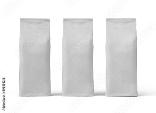 Realistic paper food blank white package bags on a white background 3d Render 