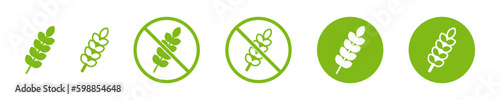 Green icon. Gluten free. Wheat, grain, flour. Set of gluten. Vector organic illustration.
