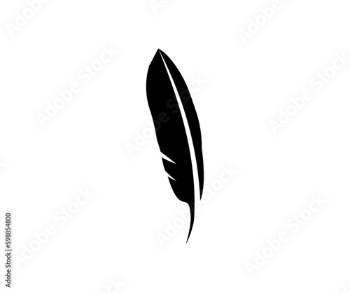 Black feather icon. Soft curved feather, fluffy, soft and lightness symbol. Pen icon. Black quill feather silhouette vector design and illustration.