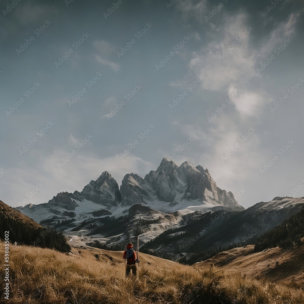 In Awe of Nature Standing Tall Before the Majestic Mountain In Awe of Nature Standing Tall Before the Majestic Mountain