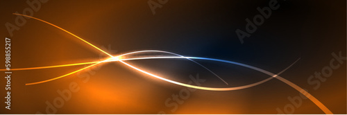 Blue neon glowing lines, magic energy space light concept, abstract background wallpaper design