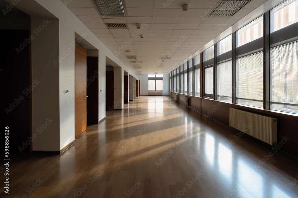 Empty school corridor. AI Generated