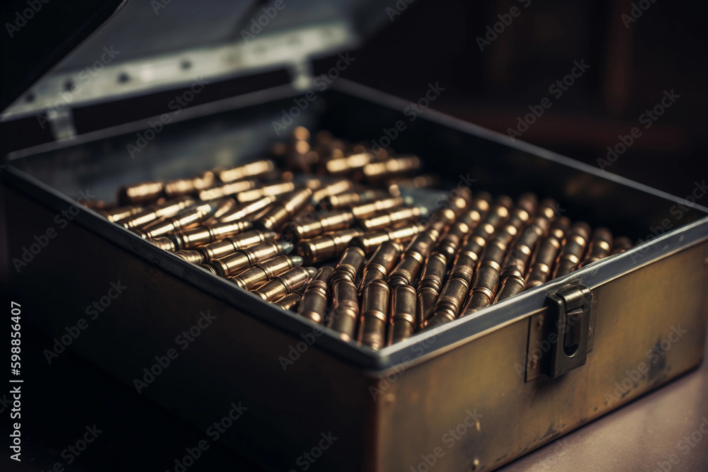 machine gun bullets in a box. AI Generated machine gun bullets in a box. AI Generated