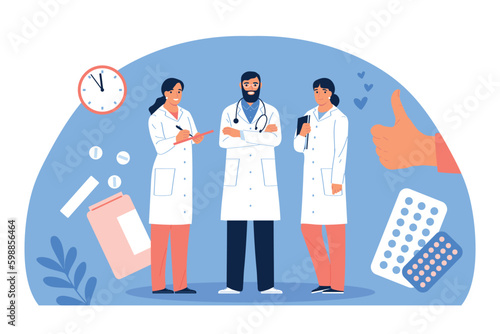 Doctors team. Medical staff. Group of medics. Flat Vector illustration.