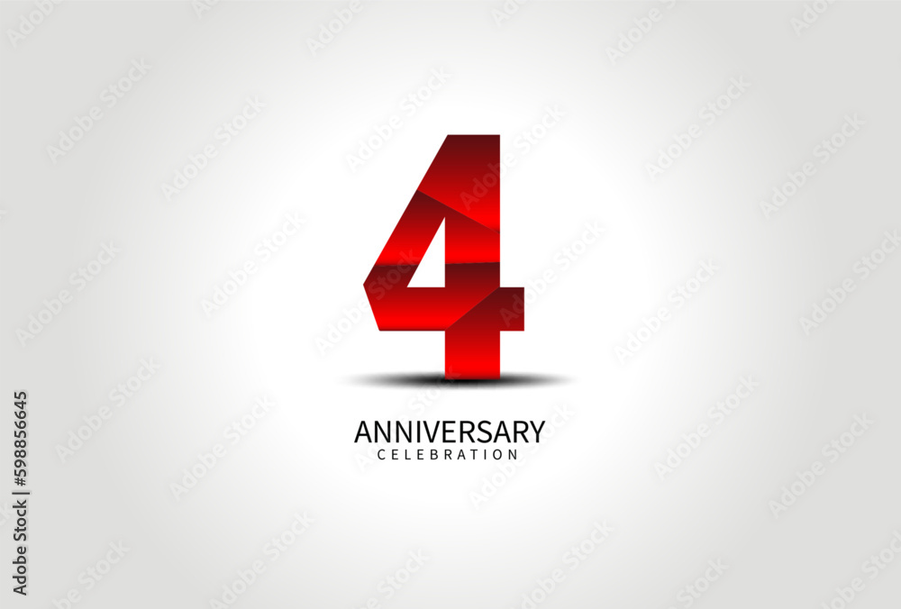 4 Year Anniversary Celebration Logo red vector, 4 Number Design, 4th Birthday Logo, Logotype Number, Vector Anniversary For Celebration, Invitation Card, Greeting Card. logo number Anniversary 4 Year Anniversary Celebration Logo red vector, 4 Number Design, 4th Birthday Logo, Logotype Number, Vector Anniversary For Celebration, Invitation Card, Greeting Card. logo number Anniversary