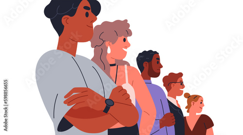 Team, people community, united group. Confident partners together in row. Ambitious successful strong business characters ready for challenge. Flat vector illustration isolated on white background
