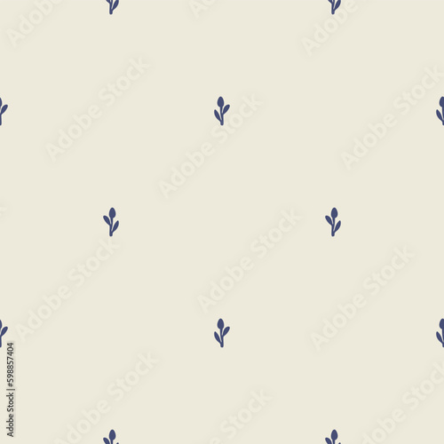 Quirky leaf sprig lino cut motif vector pattern. Seamless decoration of whimsical foliate design for scandi background. Generative AI