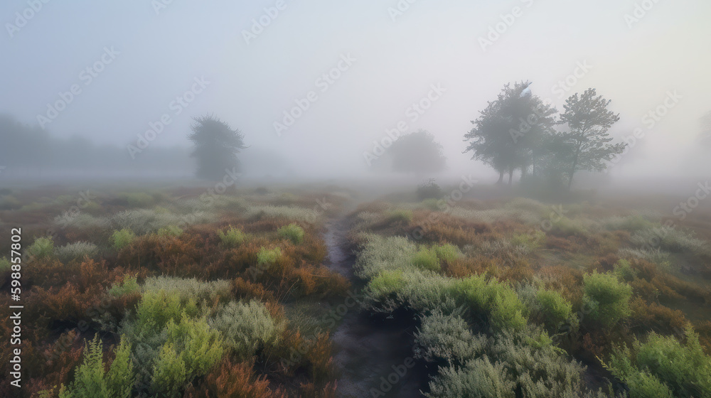 Misty Heathland Serenity. Generative AI Misty Heathland Serenity. Generative AI
