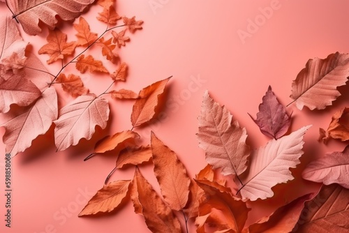 Leaves on an pink background  generative ai