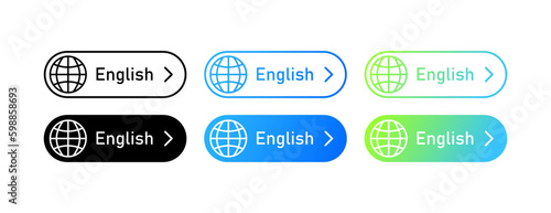 English. Icons in different styles, colored, select English. Vector icons.