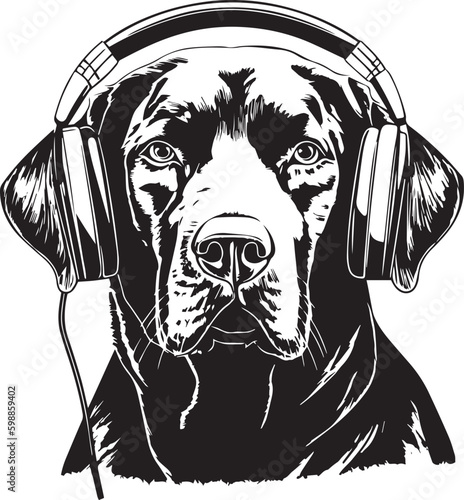 Dog head Labrador  in headphones, Vector illustration, SVG