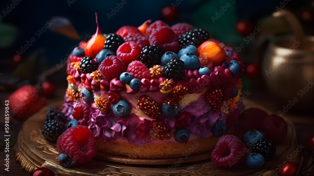Delicious Berry Cake realistic Photography, Ai generated
