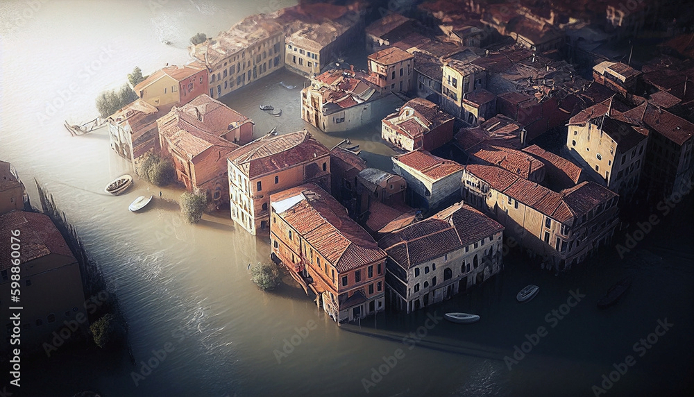devastating floods in cities, urban flooding. AI generated