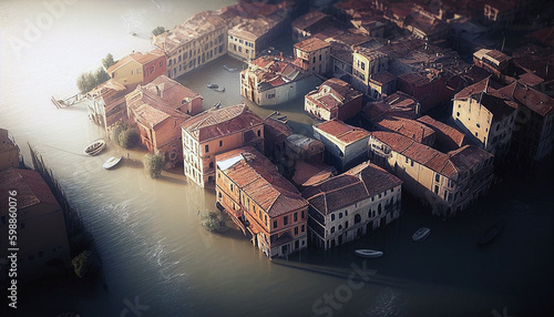 devastating floods in cities, urban flooding. AI generated #598860076