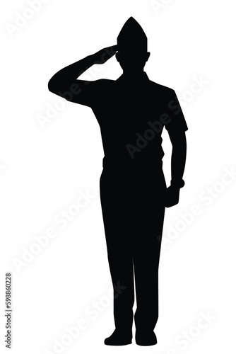 Standing soldier silhouette vector on white, people.