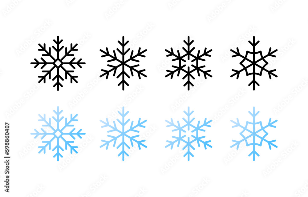 Snowflake icon set in flat. Snowflake icon. Snow, flake, frozen, star. Vector Snowflake icon set in flat. Snowflake icon. Snow, flake, frozen, star. Vector