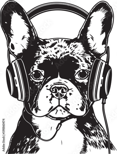 Dog head French bulldog  in headphones, Vector illustration, SVG