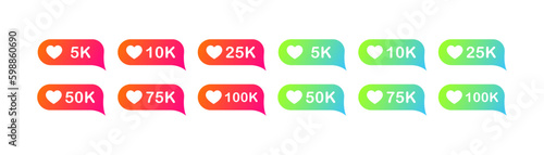 The number of likes. Flat, color, a lot of likes. Vector icons.