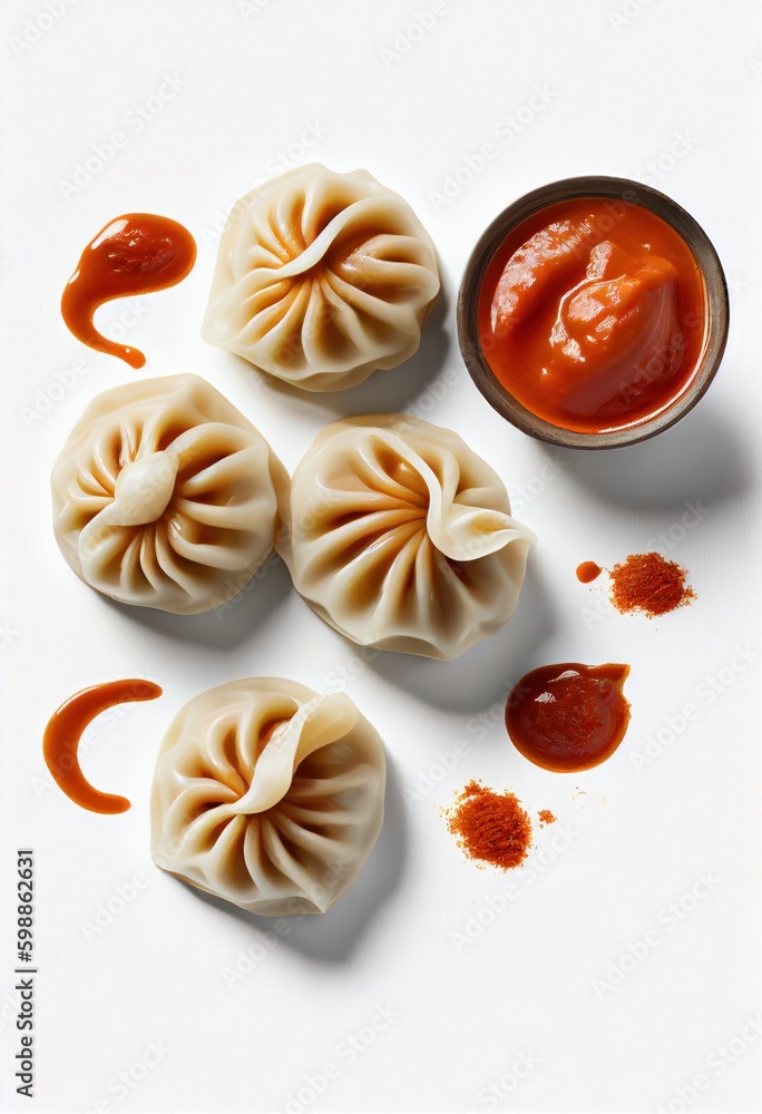 Steamed chicken gyozas with soy sauce. Steamed chicken gyozas with soy sauce.