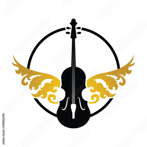Violin Viola Fiddle Cello bass Contrabass music instrument silhouette logo design inspiration