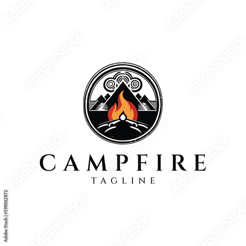 Campfire vintage logo design vector illustration