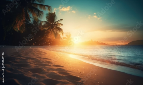 Beach sunrise with bokeh effect