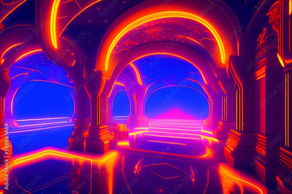 Neon-lit Celestial halls - generative ai