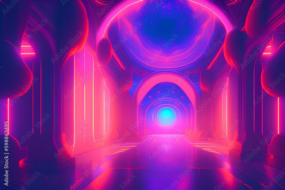 Neon-lit Celestial halls - generative ai Neon-lit Celestial halls - generative ai
