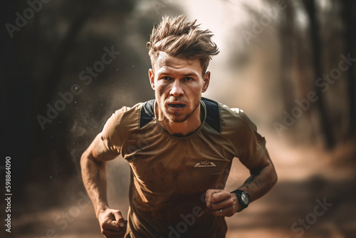 Portrait of a running man. Generative ai