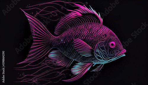 simplicity lines art of fish in magenta color, Ai gnerated photo