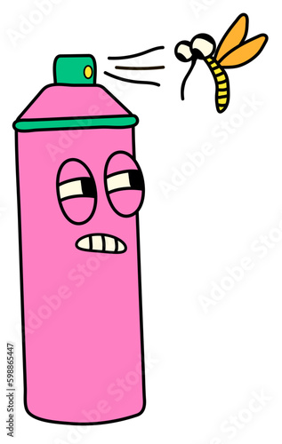 illustration of a spray repellent with a mosquito, sticker with a repellent and a mosquito