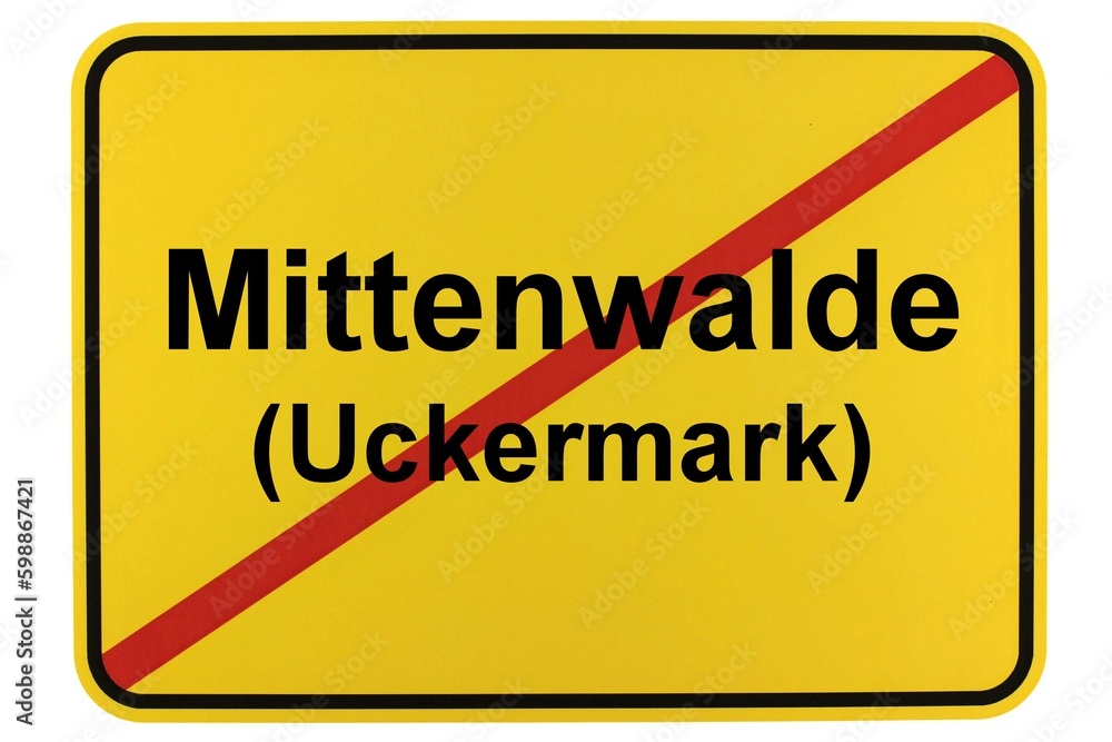 Illustration eines Ortsschildes der Gemeinde Mittenwalde (Uckermark) in Brandenburg