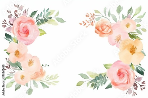 Water Color Pastel Flower and bloom, Wedding decorative perfect rectangle frame border, AI Generative © AKKA