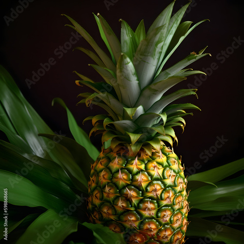 Pineapple on black background, Generative AI