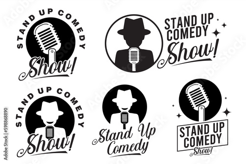 Set of stand up comedy logo template. Stand up comedy flat icon collection