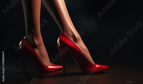 Female legs with luxury red high heels. Generated ai.