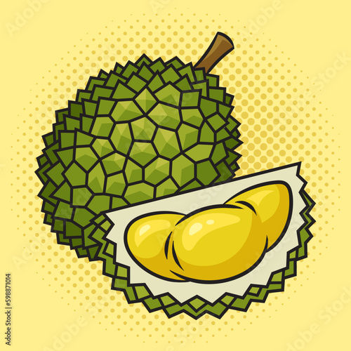 Durian fruit pinup pop art retro vector illustration. Comic book style imitation. Generative AI