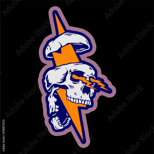 illustration vector of skull head and thunder lightning out of eyes