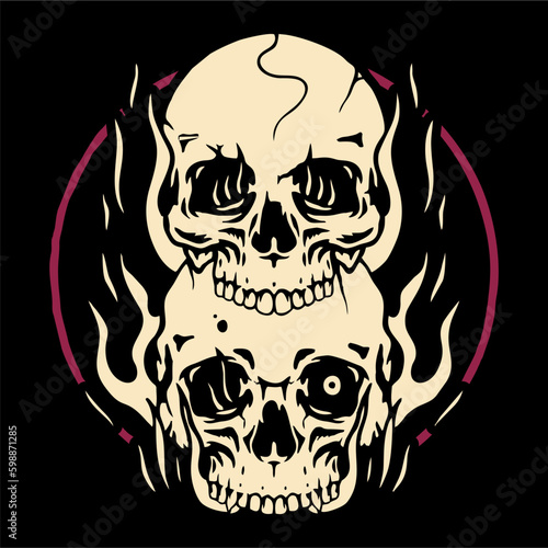  illustration vector of two skull head burning flame