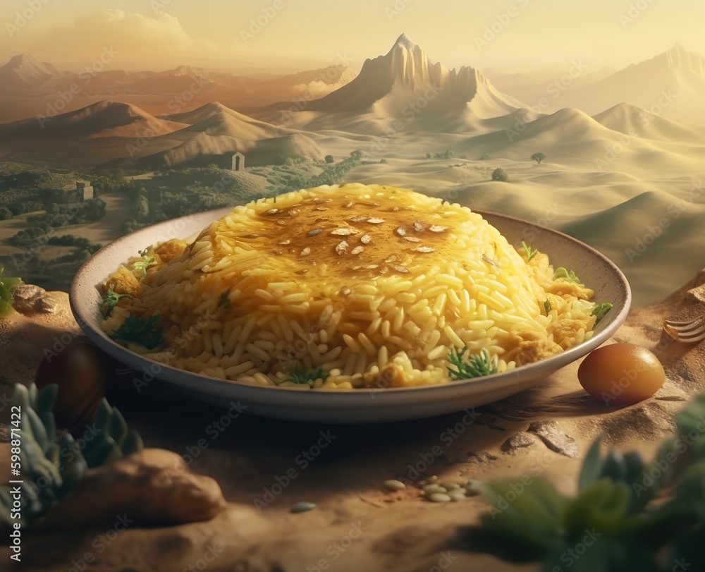 Jordanian mansaf dish, Mansaf a feast dish of lamb in yogurt sauce atop flatbread and a bed of