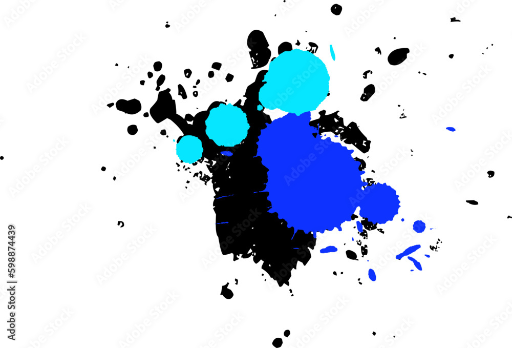 blue black dropped color splash splatter ink brush in grunge style graphic element on white background